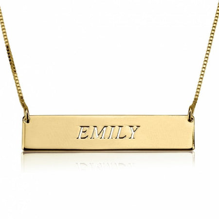 24K GOLD PLATED ROMAN NUMERAL ENGRAVED BAR NECKLACE