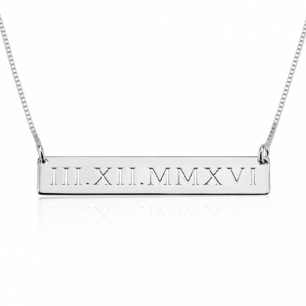 24K GOLD PLATED ROMAN NUMERAL ENGRAVED BAR NECKLACE
